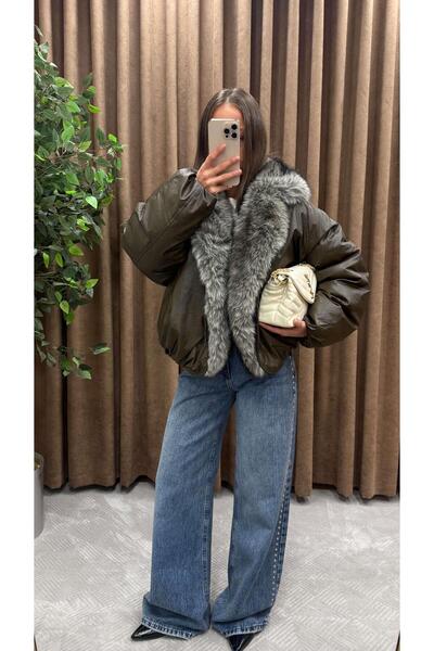 Maysa YAKASI KÜRKLÜ TASARIM MONT-KOYU YEŞİL