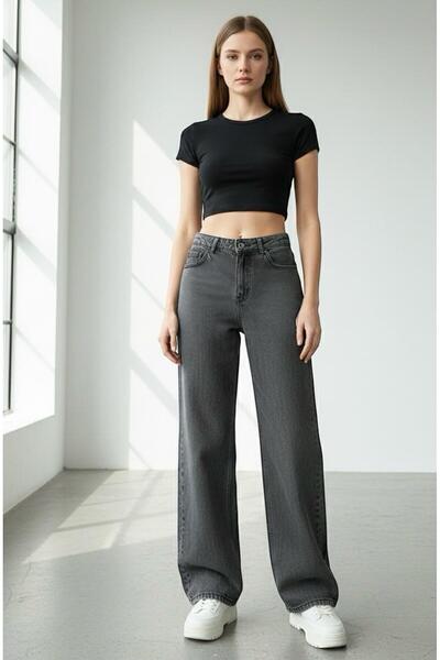 St.Poll Christian 90's Orta Mavi Palazzo Salaş Paça Süper Yüksek Bel Jean Pan...