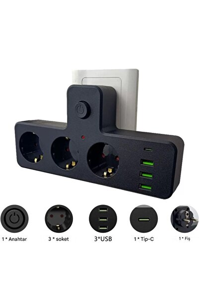 Techmaster Current Thermal Child Protection 3X USB 1X Type-C Input Triple Socket