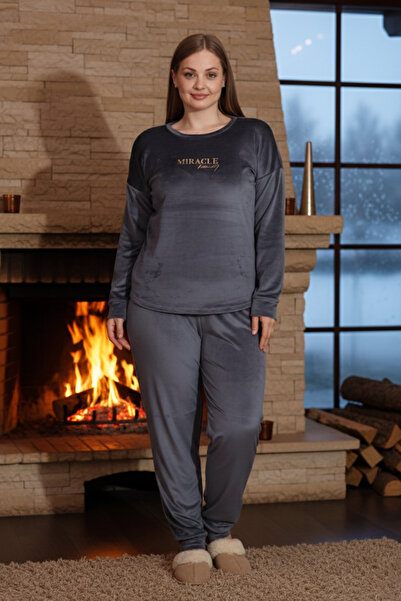 REMSA Дамски кадифен пижамен комплект в голям размер 25391 Антрацит