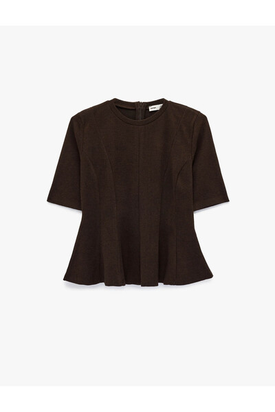 Koton Дамска тениска с пеплум в кафяво 6WAK50418EK