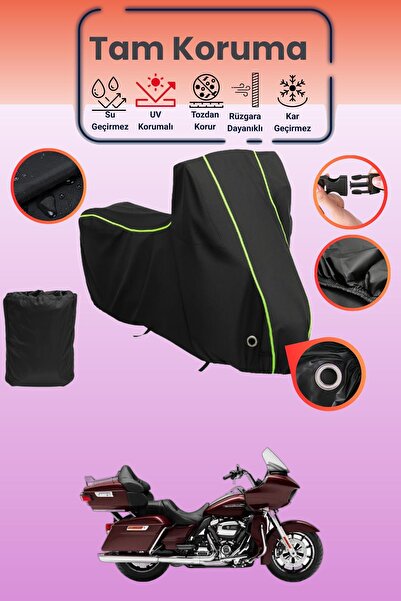 Dokaca Neo غطاء دراجة نارية أسود نيون قماش مجدّل متوافق مع هارلي ديفيدسون رود...