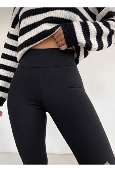 CRNSSWİMWEAR Μαύρο ψηλόμεσο καθημερινό και αθλητικό κολάν παντελόνι με εφέ σύ...