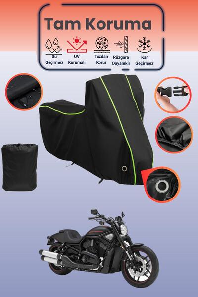 Dokaca Neo غطاء دراجة نارية أسود نيون قماش مجدّل متوافق مع هارلي ديفيدسون VRS...
