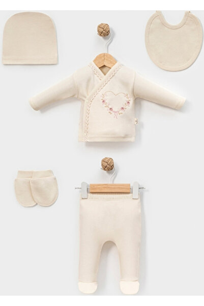 Cherub Baby Heart Embroidered Baby Girl Set of 5 Baby Newborn 5 Piece Hospita...