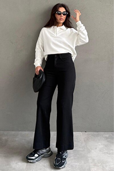 Madmext Black Straight Cut Wide Leg Women's Jean Mg2630