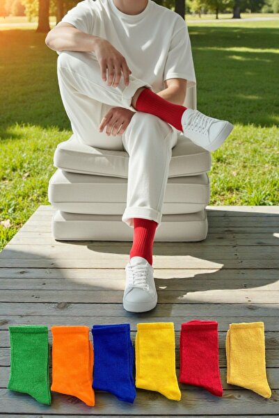 Esinti 6 Pairs Unisex Colorful Cotton Tennis Socks Long Colorful Men Women Socket Socks