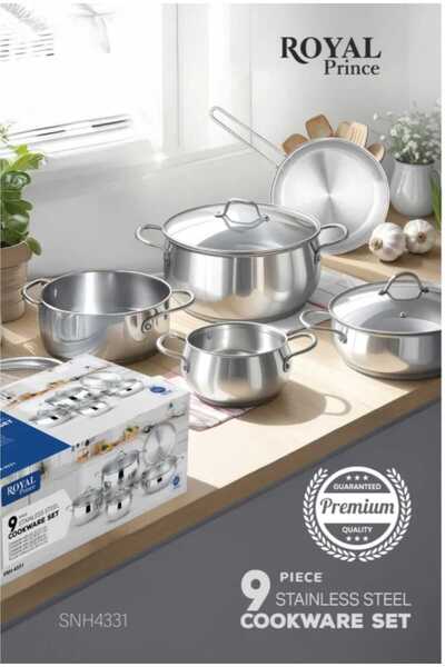 Generic Royal Prince 9 piece Stainless Steel Cookware Set with 5-layers induction Bottoms Sizes