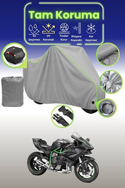 Dokaca Neo حقيبة خلفية وقفل رمادي نيون قماش مجدّل متوافقة مع دراجة نارية كاوا...