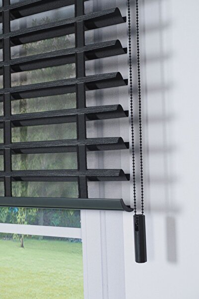 donatti perde Ahşap Jaluzi Görünümlü Kumaş Silüet Siyah Perde|Dekoratif Işık ...