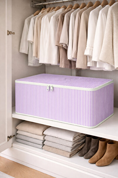 ADARYA HOME 10' lu Çizgili Hurç 62x37x25 cm Dolap İçi Düzenleyici Kumaş Depolama Çantası (LILA)