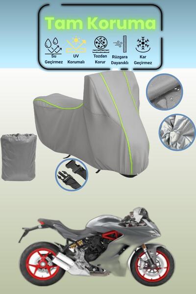 Dokaca Neo غطاء دراجة نارية رمادي نيون قماش مجدّل متوافق مع دوكاتي سوبر سبورت...