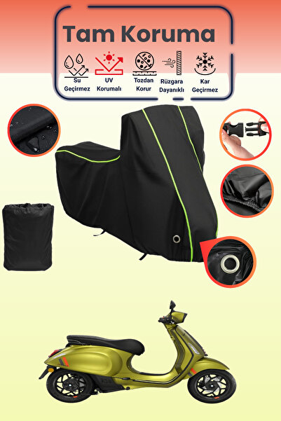 Dokaca Neo غطاء دراجة نارية أسود نيون قماش مجدّل متوافق مع Vespa Sprint S Ele...