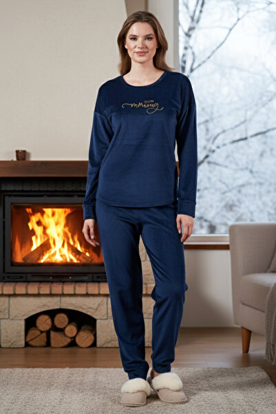 REMSA Women's Velvet Pajama Set 25386 Navy Blue