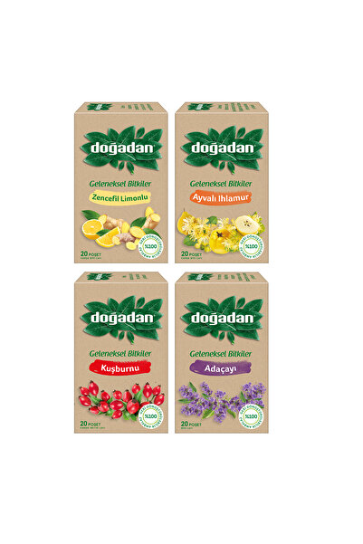 Doğadan Traditional Herbs 20 Glass Cup Sachets 4 Mixed Pack