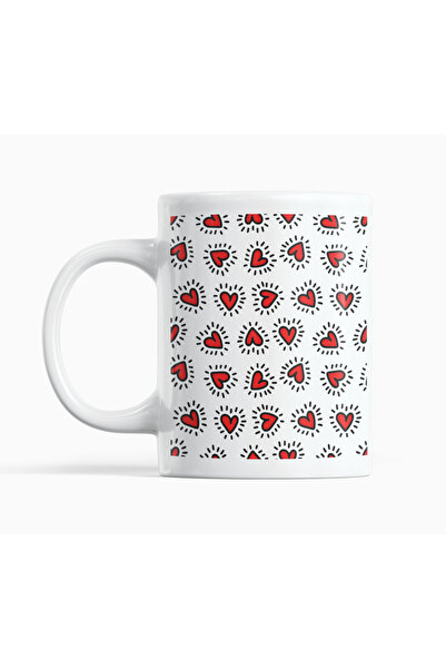 Nino Store Minimal Heart Patterned Porcelain Mug 300 ml – Black Red Modern Co...