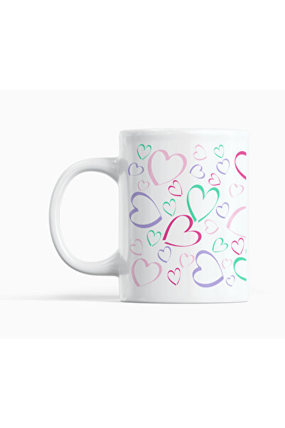 Nino Store Colorful Heart Patterned Porcelain Mug Cup 300 ml – Modern Romanti...