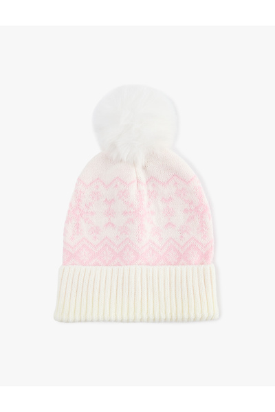 Koton Πλεκτό μπερέ με μοτίβο χιονιού με πομπόμ