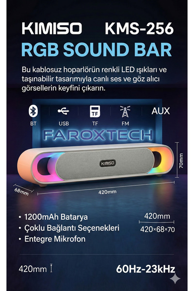 FaroxTech RGB Ses ile Senkronize Bluetooth Hoparlör - Radyo - Taşınabilir - U...