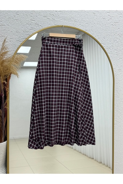 BENAHOLL Ekin Plaid Pattern Tied Skirt-Bn4582 Burgundy