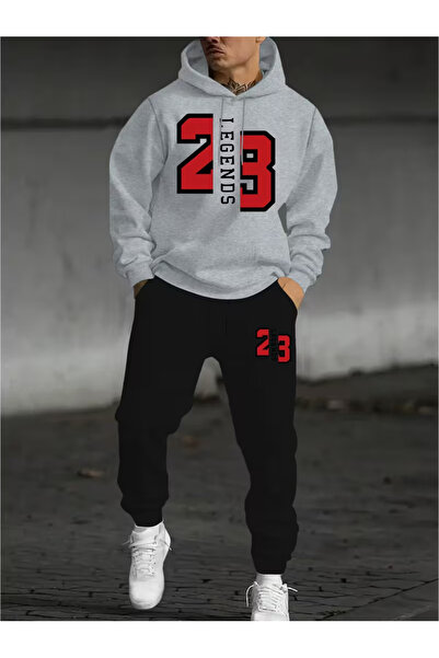 Sweet Cotton Men's Hooded Winter 23 Printed Tracksuit Set-Top and Bottom Set