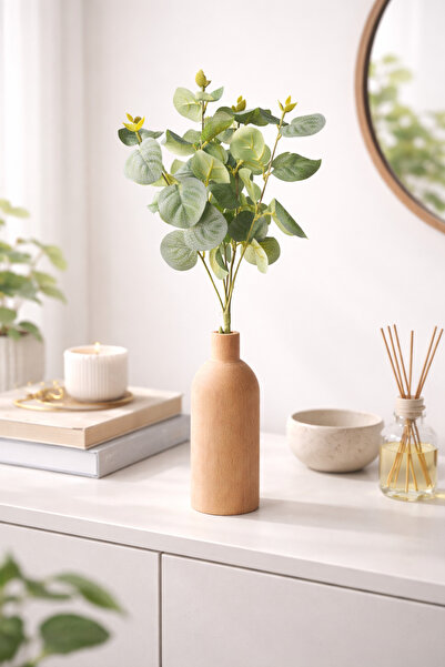 Mottogo Ramă de eucalipt artificială cu vază din lemn – Floare decorativă cu ...