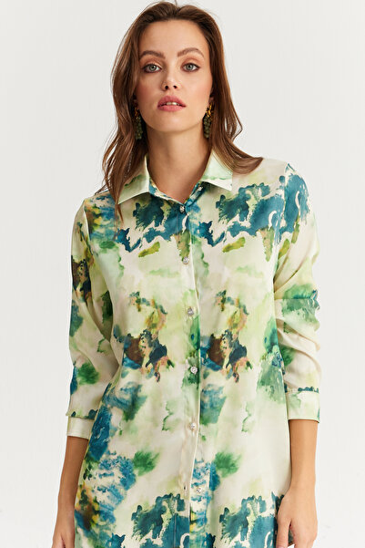 NEW JOURNAL Kadın Yeşil Taş Düğmeli Desenli Gömlek MLVF9