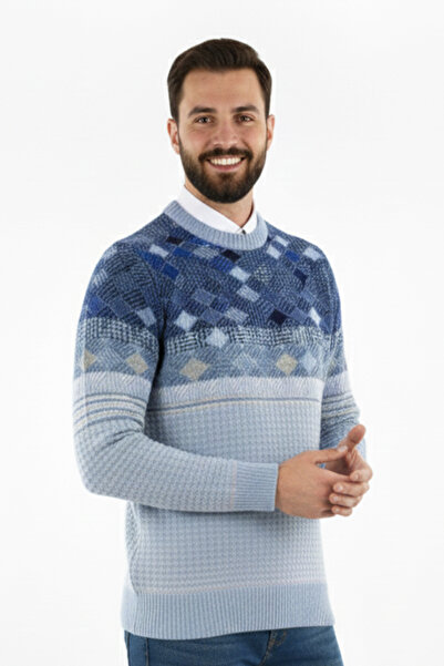 Pulltonic Men's Crew Neck Geometric Pattern Sweater