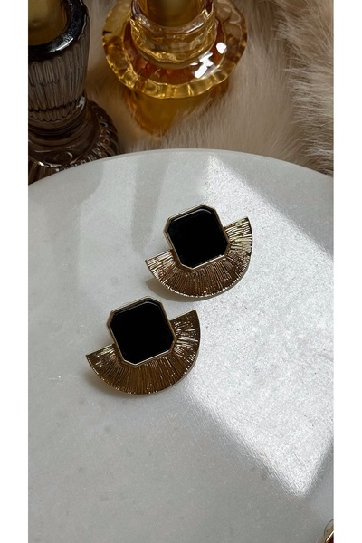 ADENNA JEWELRY Steel Chord Black Enamel Earrings