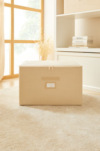 Ocean Home Textile Bej Balıksırtı Baza Altı Valiz Düzenleyici Destekli Kutu Hurç 48x40x30