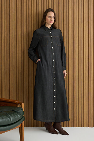 Aker Siyah Denim Görünümlü Ferace