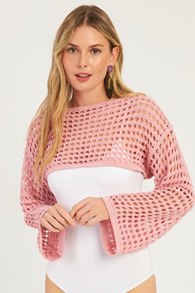 Be Best Women's Pink Lace-Like Knit Bolero Be299