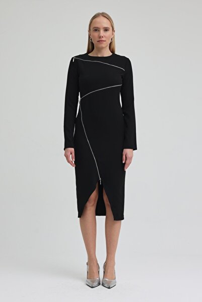 Lijuri Asymmetric zipper detailed midi dress 2944 r5-a-k1