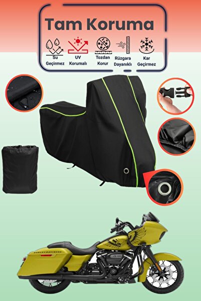 Dokaca Neo غطاء دراجة نارية أسود نيون قماش مجدّل متوافق مع هارلي ديفيدسون رود...