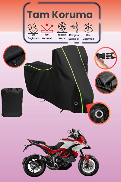 Dokaca Neo غطاء دراجة نارية أسود نيون قماش مجدّل متوافق مع دوكاتي مولتيسترادا...