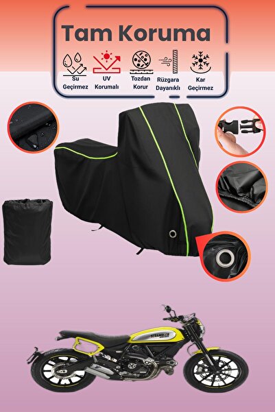 Dokaca Neo غطاء دراجة نارية أسود نيون قماش مجدّل متوافق مع دوكاتي سكرامبلر فل...