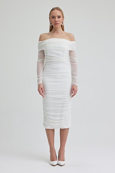 Lijuri Drape detailed midi tulle dress 2939 r3-b-k1