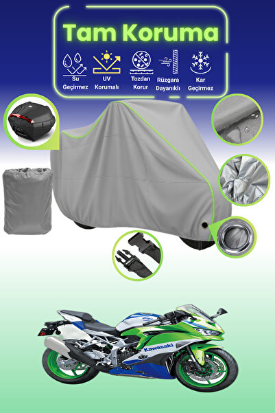 Dokaca Neo حقيبة خلفية وقفل رمادي نيون قماش مجدّل متوافقة مع دراجة نارية كاوا...