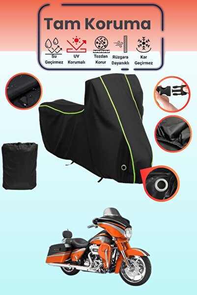 Dokaca Neo غطاء دراجة نارية أسود نيون قماش مجدّل متوافق مع هارلي ديفيدسون FLH...