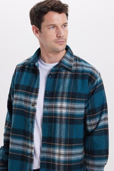 Tudors Cămașă pentru bărbați, confortabilă, cu carouri, iarnă croială