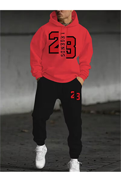 Sweet Cotton Men's Hooded Winter 23 Printed Tracksuit Set-Top and Bottom Set