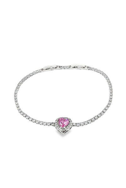 Bijuteria SORELLY 2mm Tennis Bracelet with Pink Heart and CZ Stones