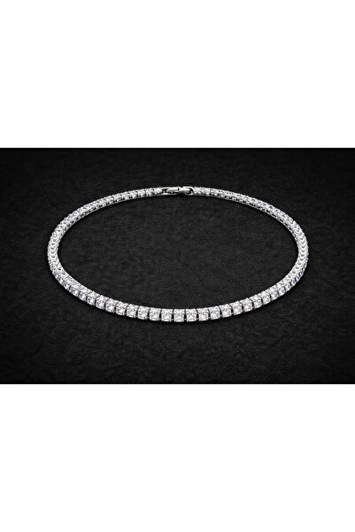 OEM Colier Tennis Argintiu Zayelia, Pietre Albe Strălucitoare, Oțel Inox, Ele...