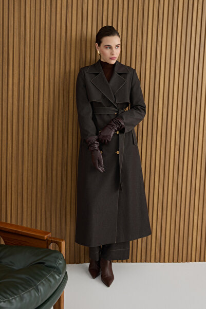 Aker Kahverengi Denim Görünümlü Trençkot