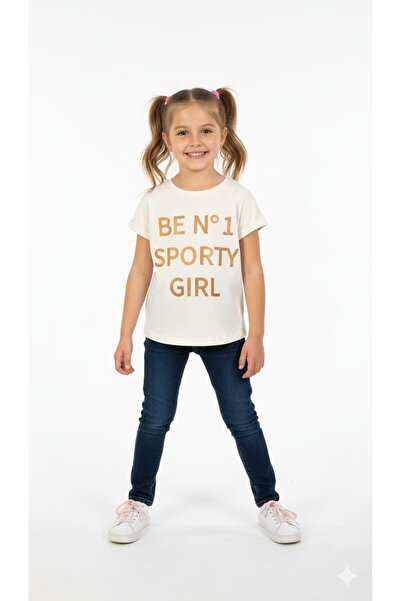 Bumbăcel Tricou fetițe cu imprimeu și decolteu rotund din bumbac