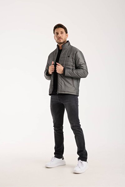 Wise Erkek Kapitoneli Penye Astarlı Fermuar Cepli Dik Yakalı Kalın Mont