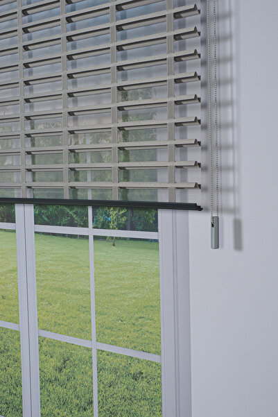 donatti perde Ahşap Jaluzi Görünümlü Kumaş Silüet Gri Perde|Dekoratif Işık Ko...