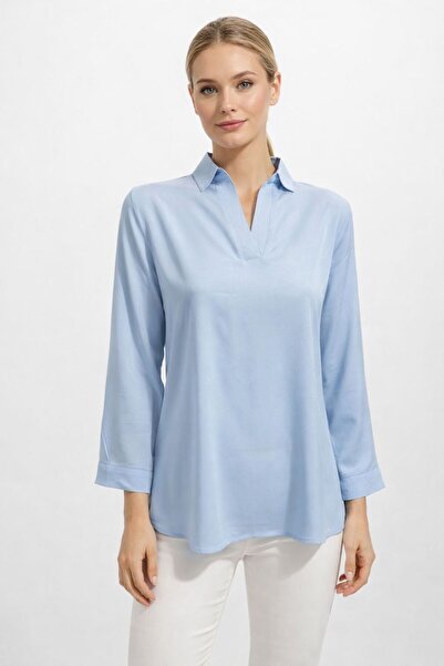 Nuevo Bluză cămașă pentru femei, cu mânecă lungă, cu decolteu în V, din visco...