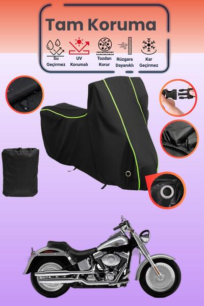 Dokaca Neo غطاء دراجة نارية أسود نيون قماش مجدّل متوافق مع هارلي ديفيدسون فات...