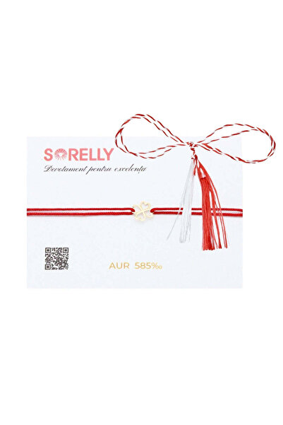 Bijuteria SORELLY Brățară Martisor din aur de 14k cu trifoi, roșie